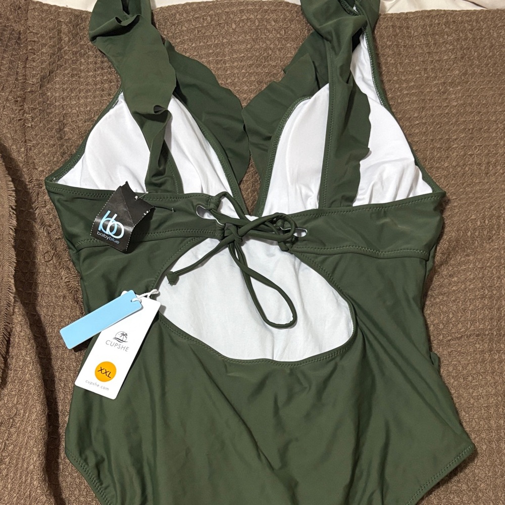 Cupshe Olive Green Ruffle One-Piece Swimsuit - Picture 3 of 5